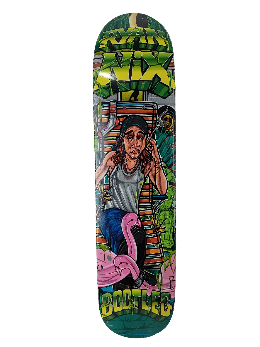 Bootleg Ryan Nix Lawn Chair Graphic Green Multi Color Size 7.38 Skateboard Deck