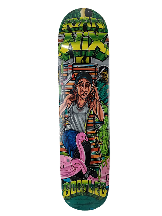 Bootleg Ryan Nix Lawn Chair Graphic Green Multi Color Size 7.38 Skateboard Deck