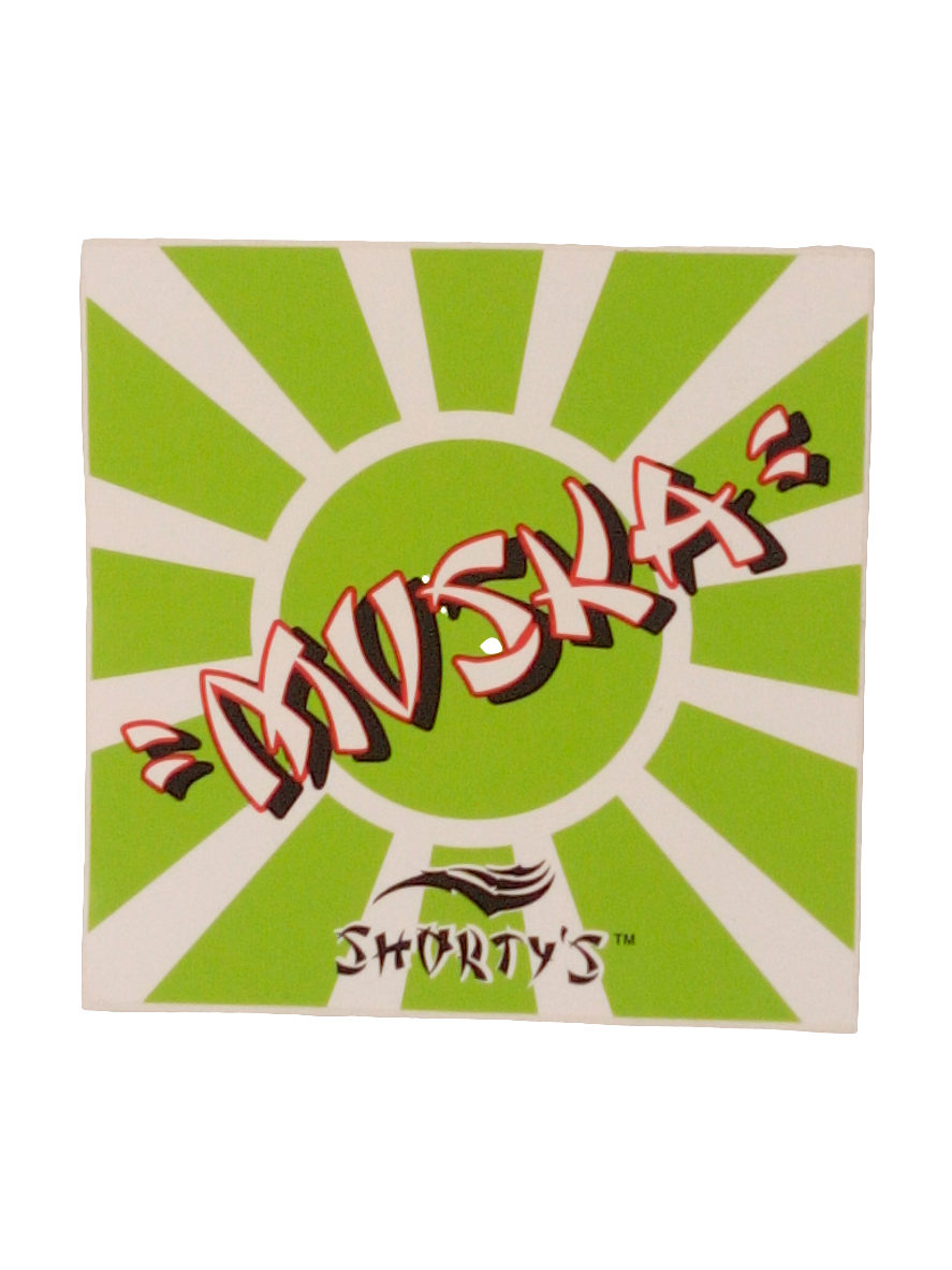 Shorty's Skateboards Chad Muska Rising Sun White Green 6" x 6" Vintage NOS Sticker