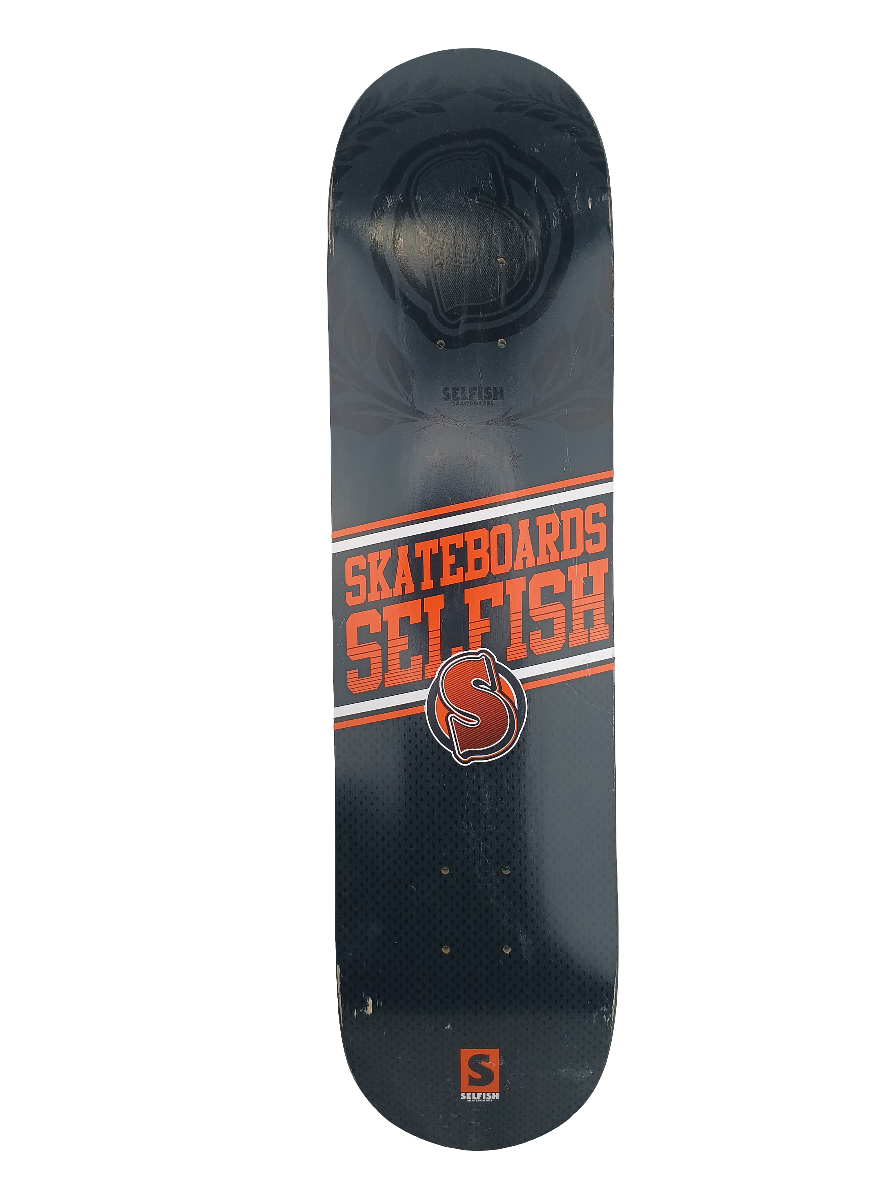 Selfish Small S Logo Graphic Black Orange White Size 7.75 Skateboard Deck