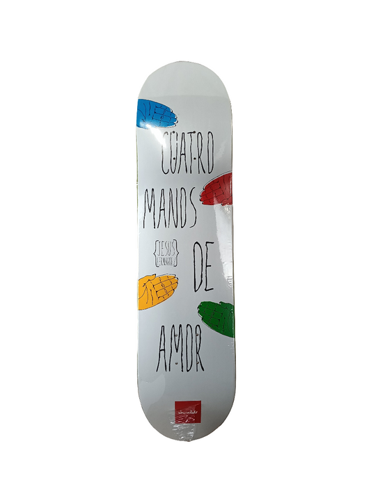 Chocolate Jesus Fernandez Cuatro Manos De Amor White Multi Size 7.75" Vintage NOS Deck