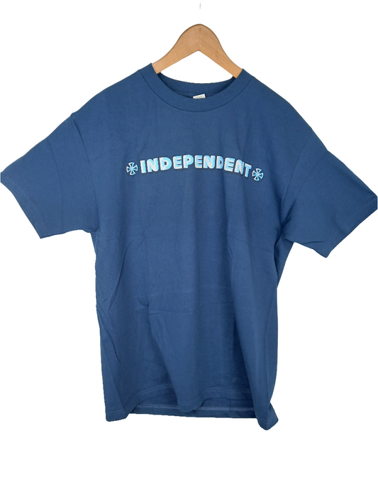 Independent Bold Blocks Logo Blue Grey Mens Size Medium S/s Shirt