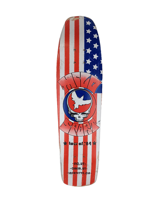Milo Sport American Flag Grateful Dead Tour of 84 Red White Blue Size 8.25 Pre Gripped Shaped Skateboard Deck