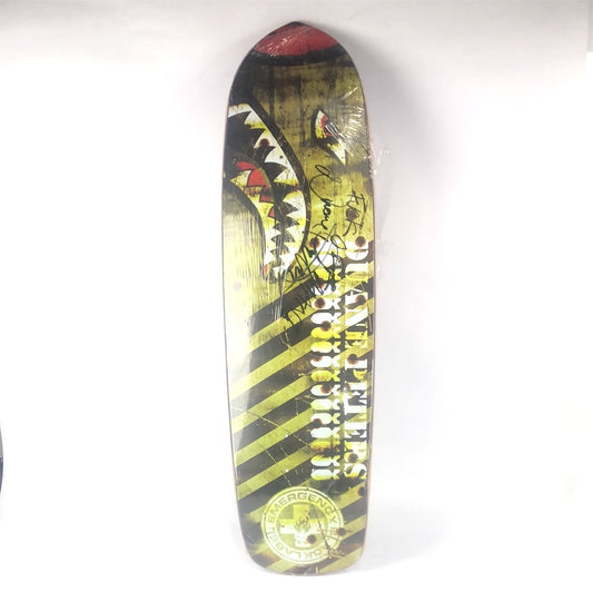 Black Label Duane Peters Autographed Emergency Warhawk Graphic Multi Color 9.25" Shaped Skateboard Deck 2007
