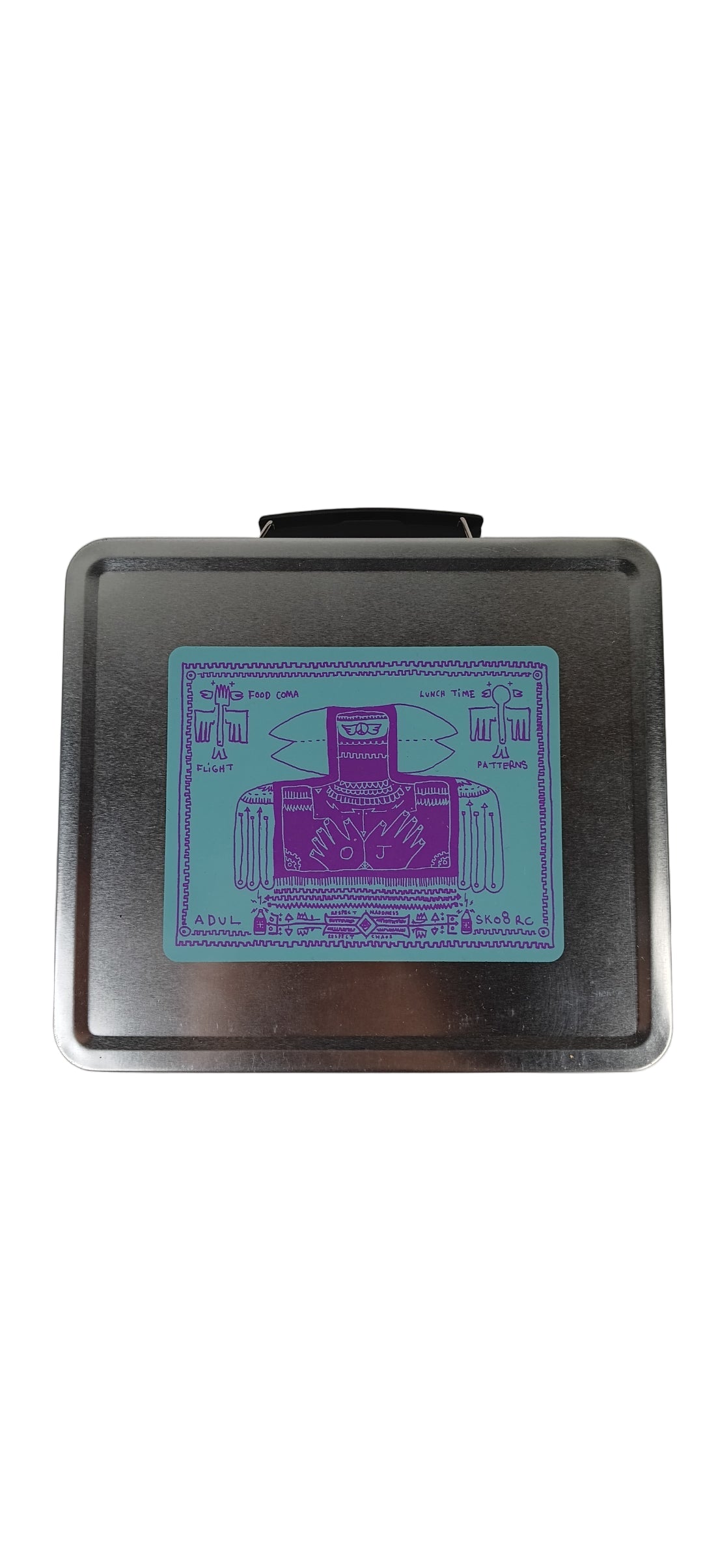 OJ Wheels Chet Childress Luda Crooks Out To Lunch Metal Lunchbox Comes With 53mm OJ Out To Lunch Graphic Wheels And Out To Lunch White Blue Mens Size Large S/s Shirt Vintage Lunchbox Set