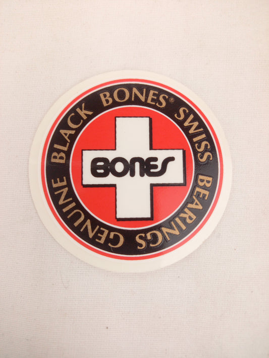 Black Bones Swiss Bearings Genuine White Black Red 1.25" x 1.25" Vintage NOS Sticker