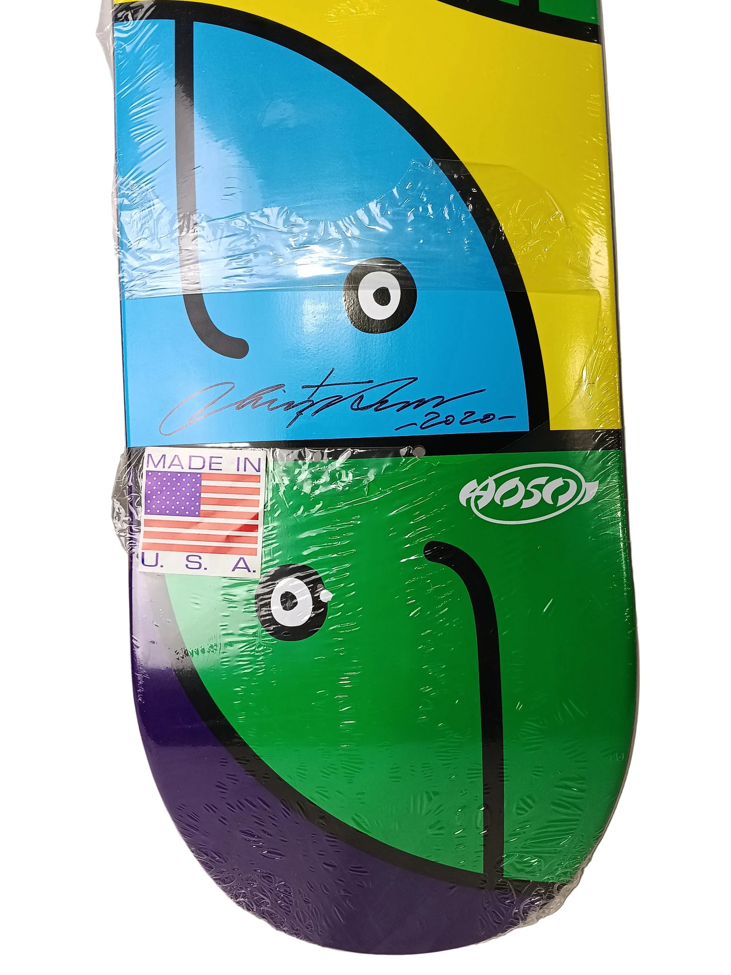 Hosoi Skateboards Christian Hosoi Autographed Abstract Faces Art By Mark Gonzales Green Purple Multi Size 8.06 Vintage NOS Deck