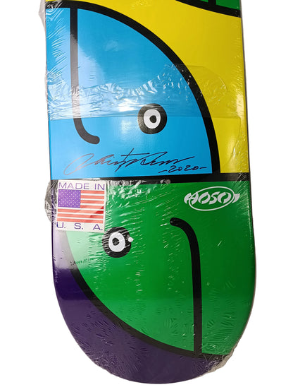Hosoi Skateboards Christian Hosoi Autographed Abstract Faces Art By Mark Gonzales Green Purple Multi Size 8.06 Vintage NOS Deck