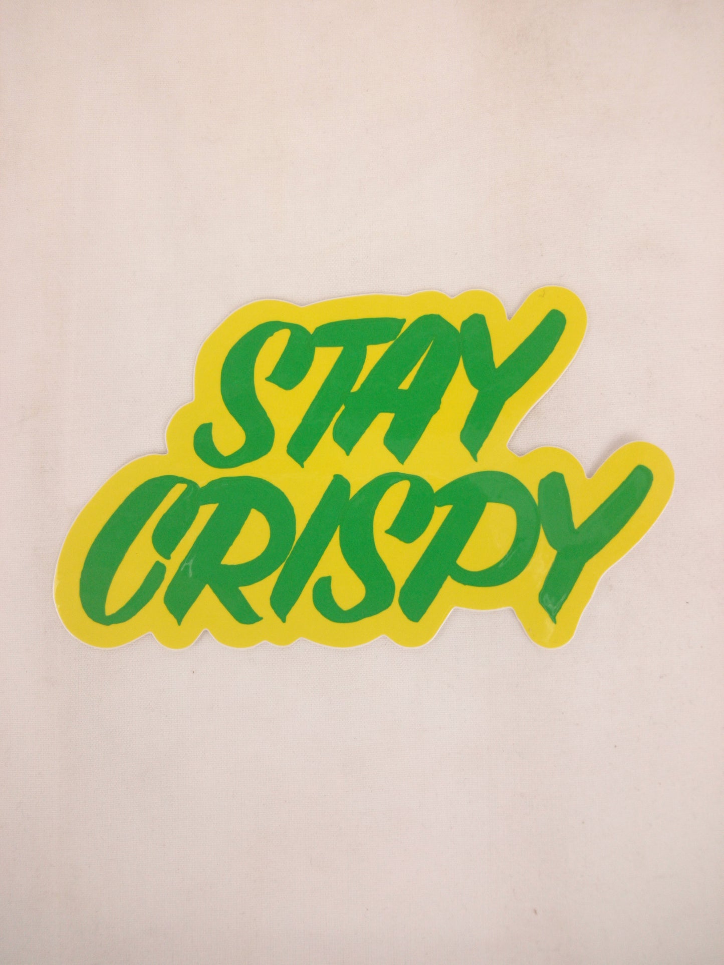 Shake Junt Stay Crispy Yellow Green Text 3" x 5" Vintage NOS Sticker