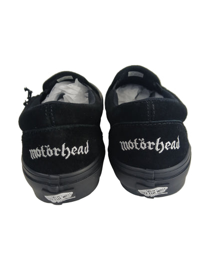 Vans Motorhead Skate Slip On Black Black US Mens Size 9.5 Shoes With Limited Edition Motorhead Banner & Pin Pack