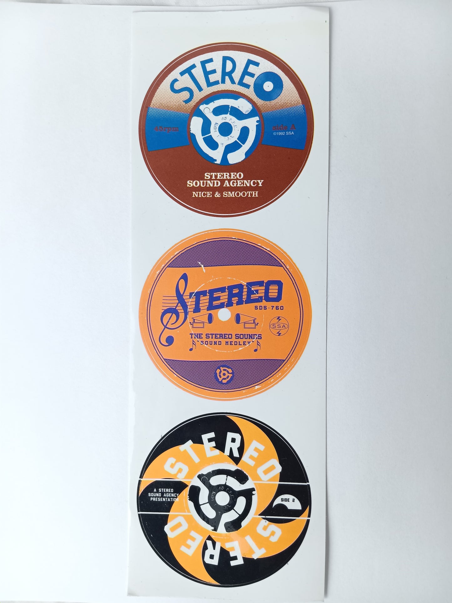 Stereo Sound Agency NICE & SMOOTH SOUND MEDLEY A STEREO SOUND AGENCY PRESENTATION 10.3" X 3.5" Vintage Sticker Sheet Of 3 Stickers