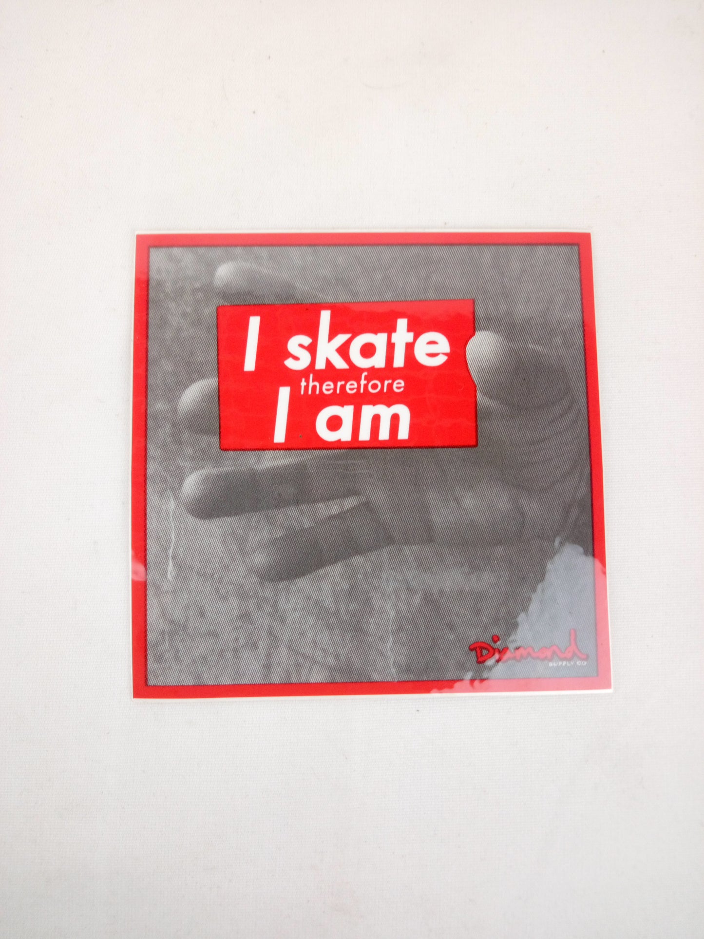 Diamond I Skate Therefore I am Black Grey Red 3.25" x 3" Vintage NOS Sticker