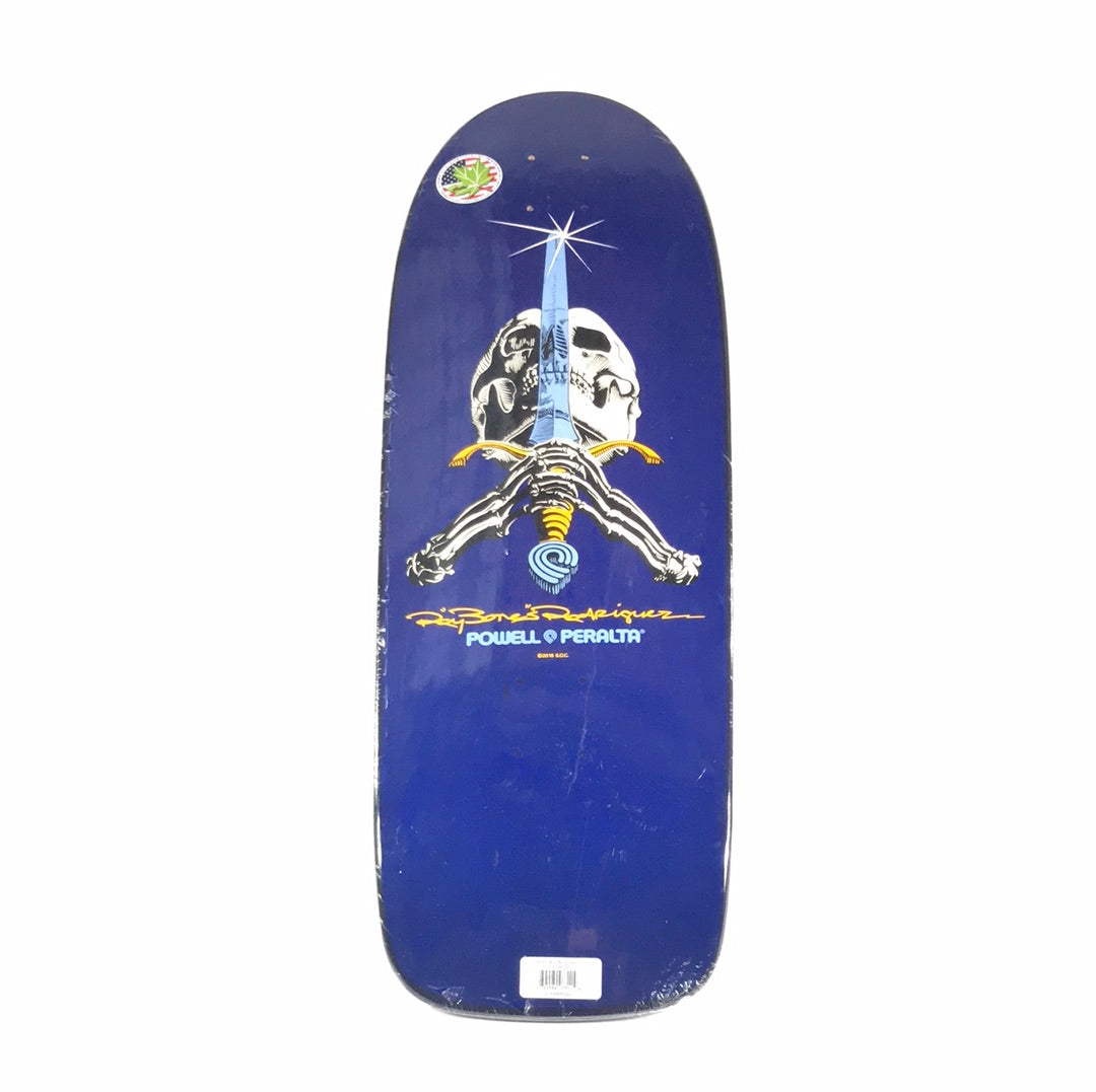 Powell Ray Bones Rodriguez Skull and Sword Blue 10.0 Skateboard Deck