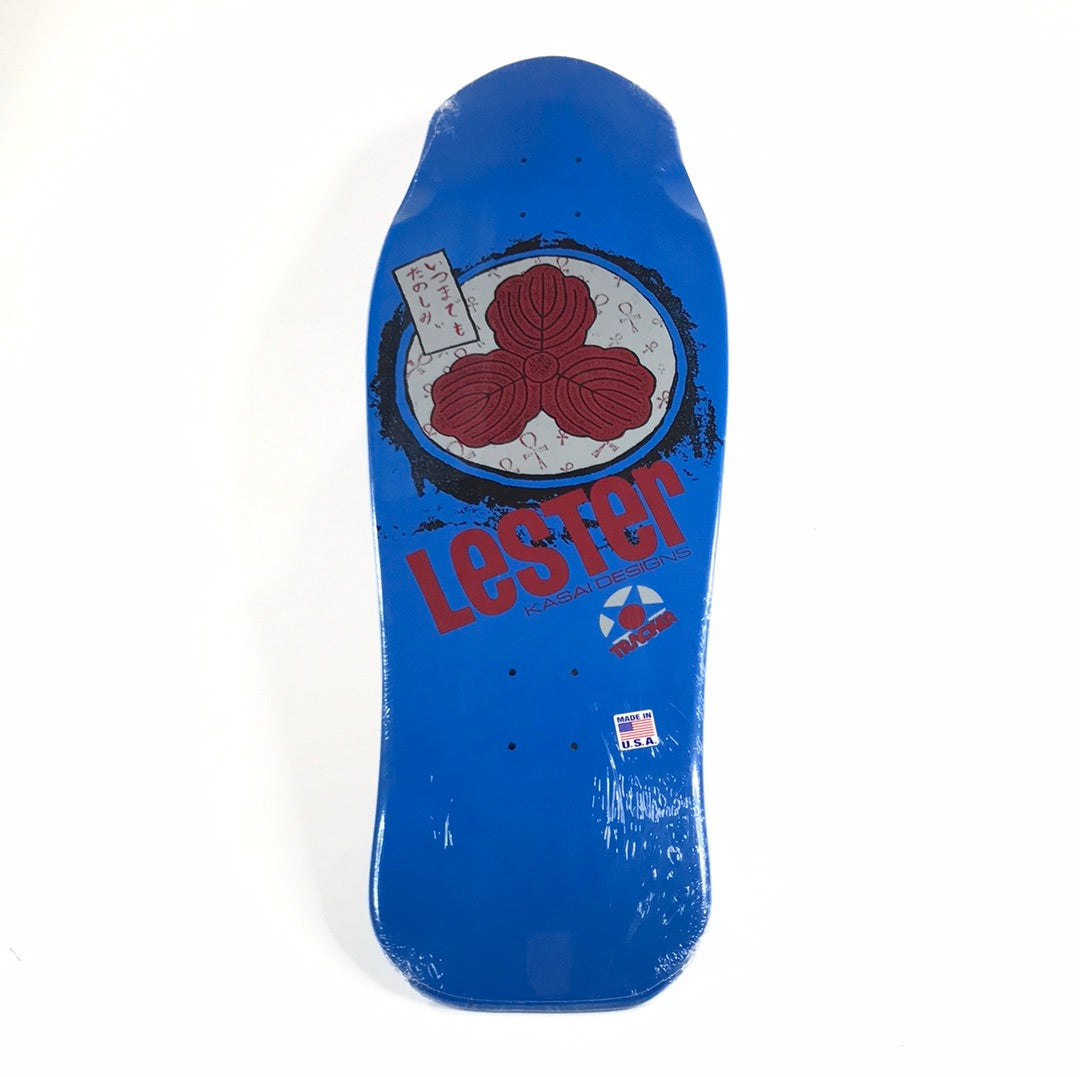 Tracker Lester Kasai Asian Lettering Blue 10'' Skateboard Deck