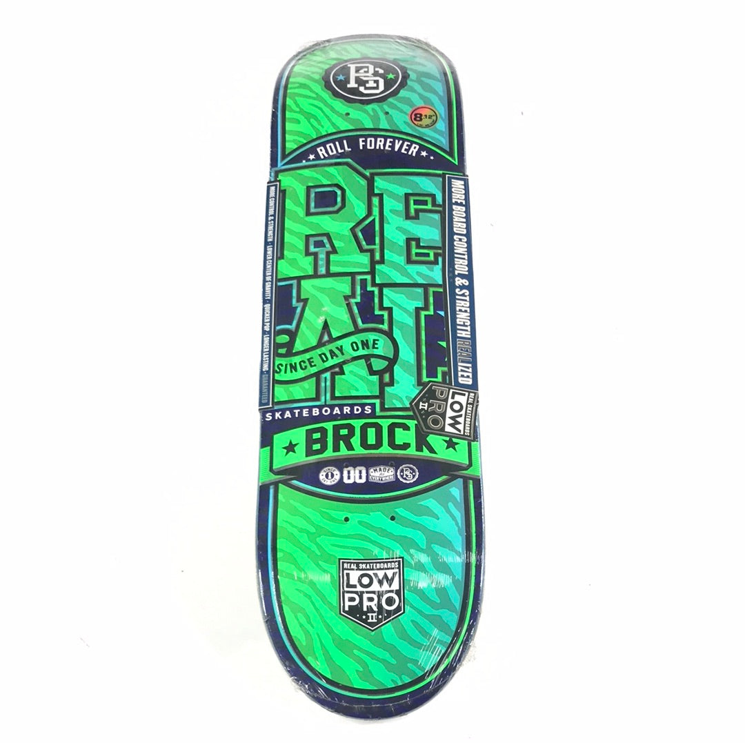 Real Justin Brock Low Pro Green 8.0 Skateboard Deck