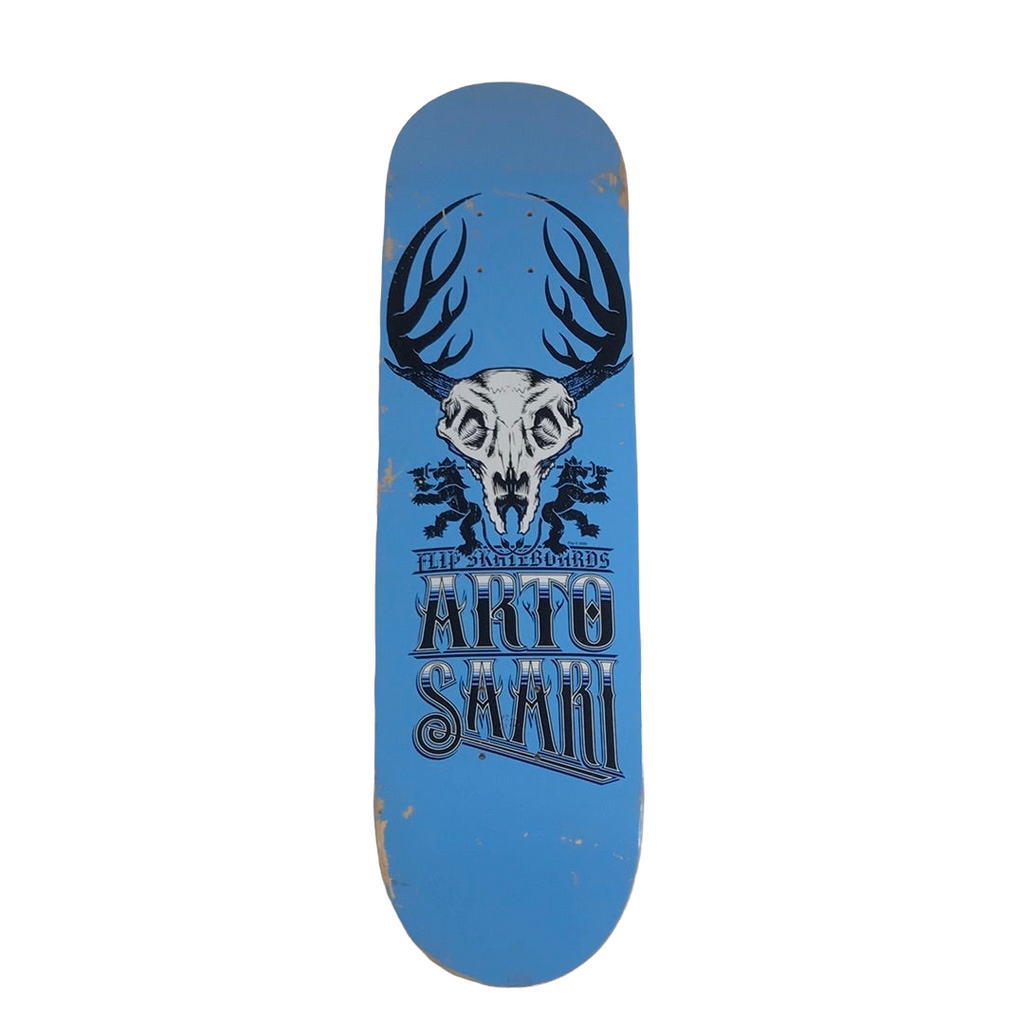 Flip Arto Saari Deer Skull Crest Blue 8.25 Deck – western-skate-co Flip Arto Saari Deer Skull Crest Blue 8.25 Deck – western-skate-co
