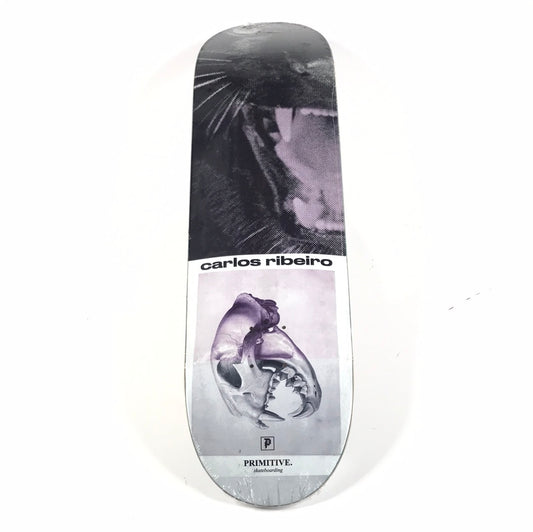 Primitive Carlos Ribeiro Purple/Grey Cat Skull 8.375" Skateboard Deck