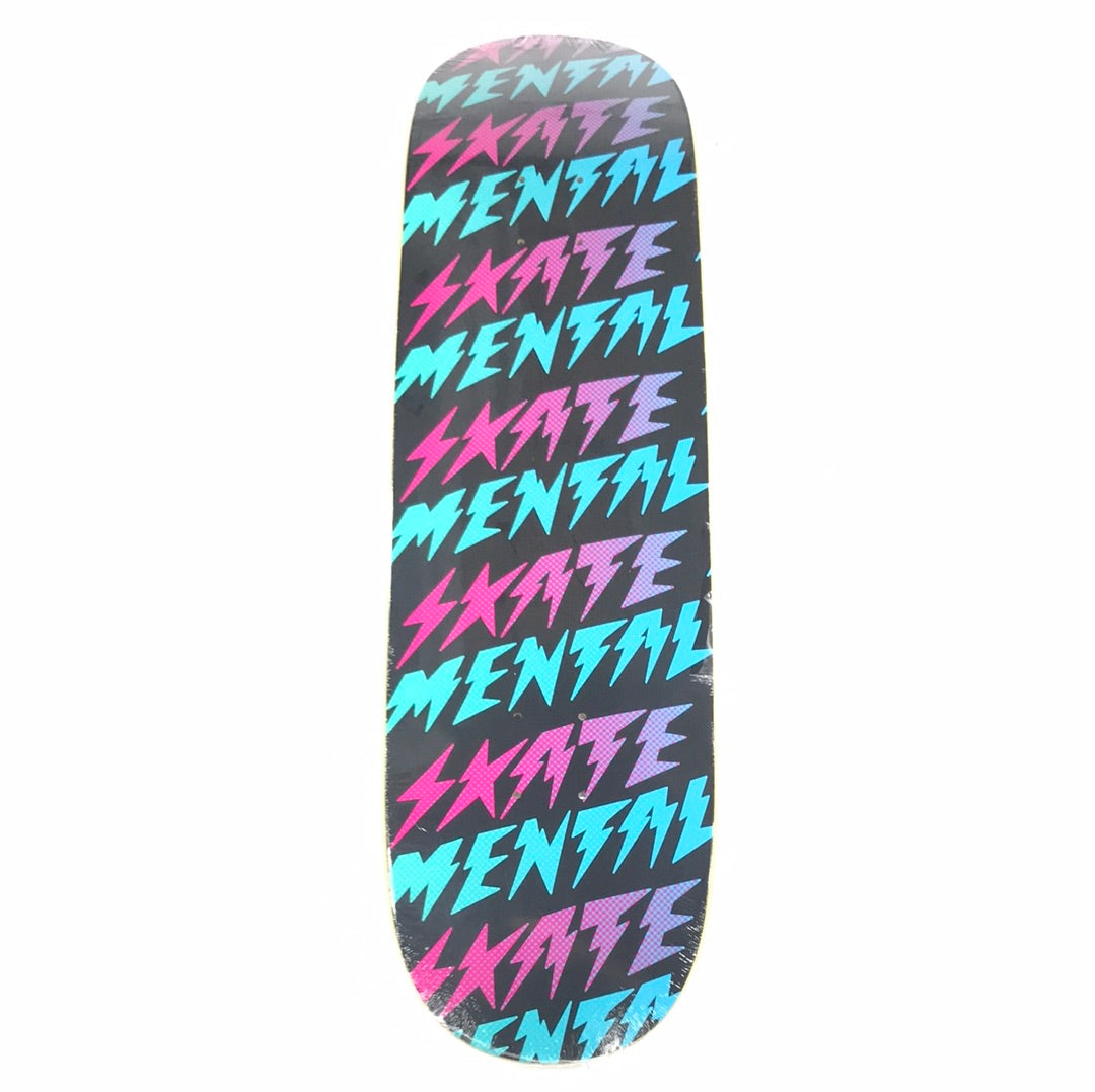 Skate Mental Lightning Bolts All Over Logo Black/Pink/Blue 8.5 Skateboard Deck