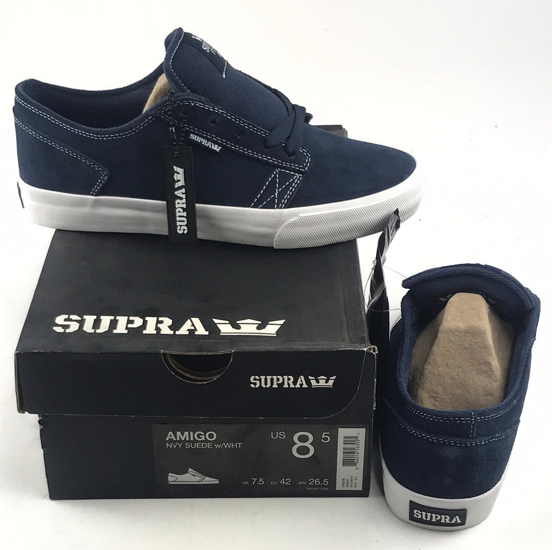 Supra Amigo Navy Suede w/WHT US Mens Size 8.5 shoes