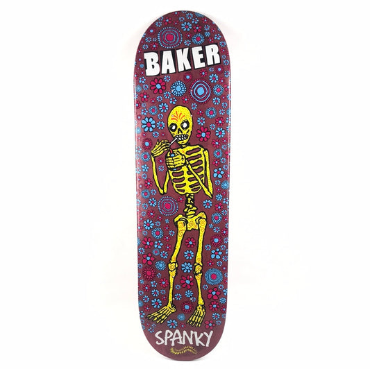 Baker Kevin 'Spanky' Long Smoking Skeleton Flowers Purple 8.38" Skateboard Deck