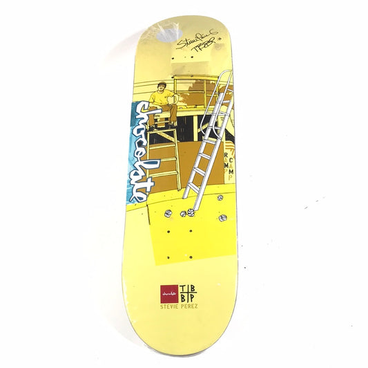 Chocolate Stevie Perez Signed Ramp Camp Yellow 8.25‚Äù Skateboard Deck