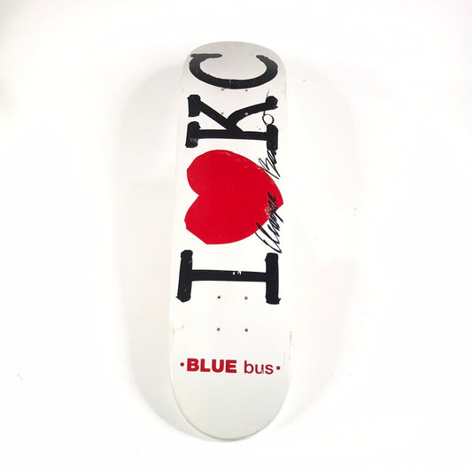 Blue Bus I Heart KC Signed White/Black/Red 7.5 Skateboard Deck