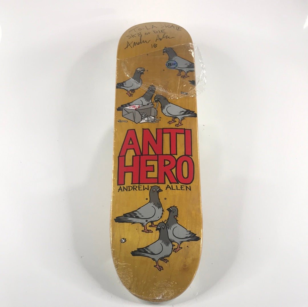 Anti Hero Andrew Allen Pigeons Yellow 8.06 Skateboard Deck