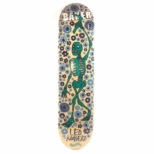 Baker Leo Romero Flower Skeleton Woodgrain/Green 7.625" Skateboard Deck
