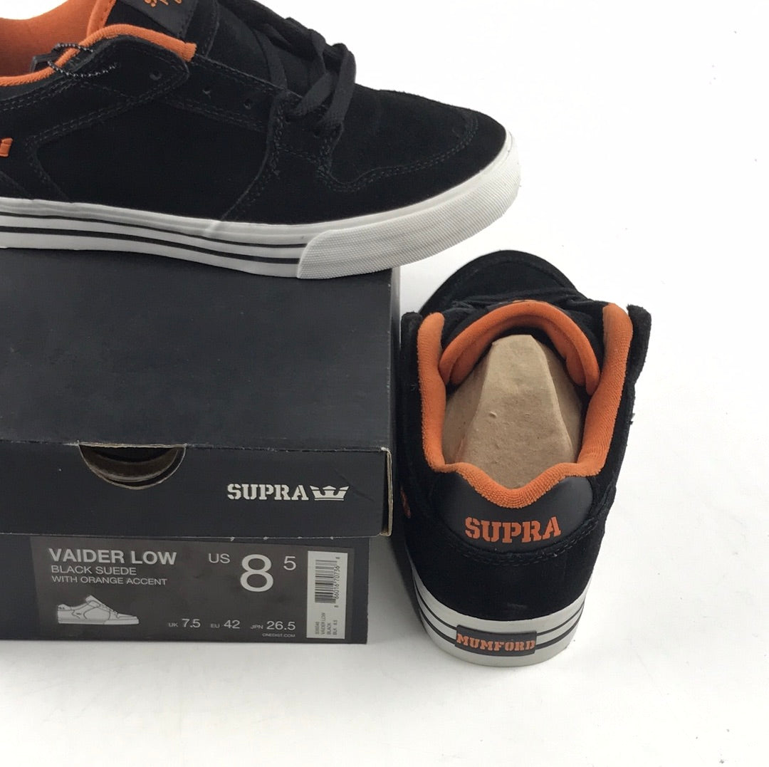 Supra Vaider Low Black Suede With Orange Accent US Mens Size 8.5