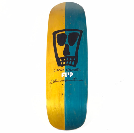 Flip Lance Mountain Autographed Vato Skull Split Fade Yellow/Blue 8.75'' Vintage NOS Shaped Deck